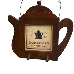 UNBRANDED Wooden COFFEE BAR Wall Decor Set up 2 Hooks Brown Tan